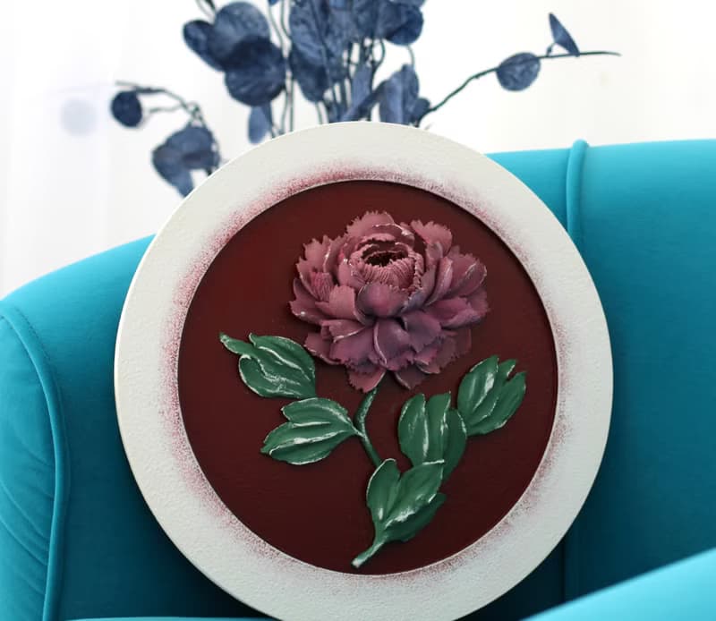 3D peony, round painting with flower, an original gift for all occasions.