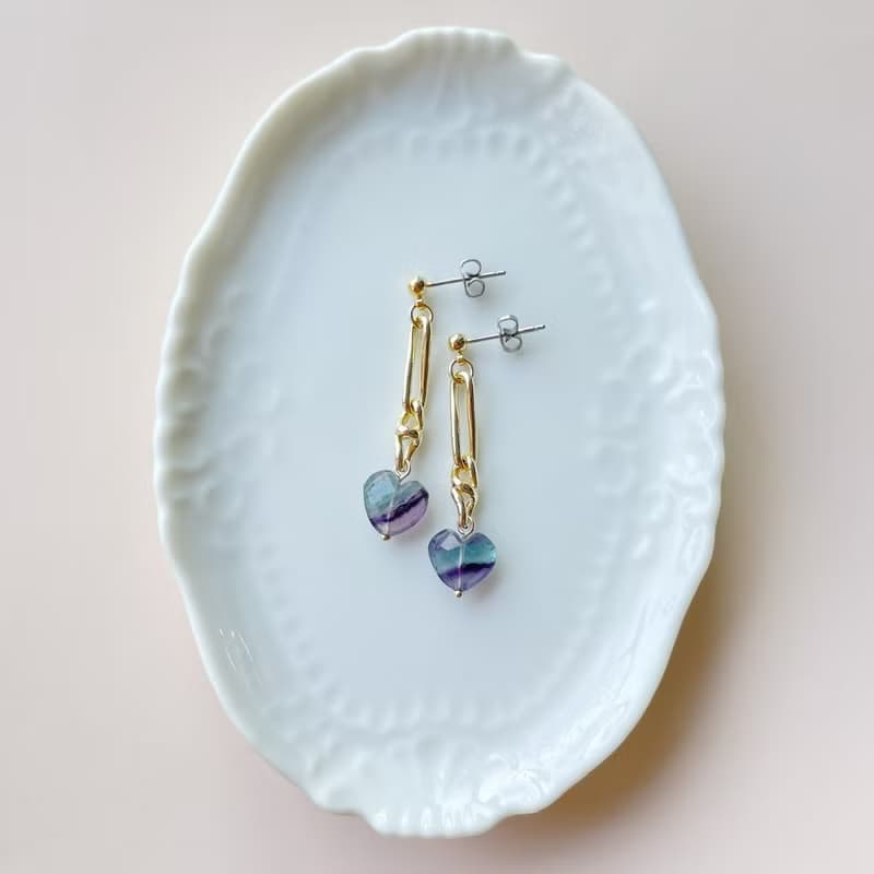 Fluorite petit heart ピアス/イヤリング blue purple