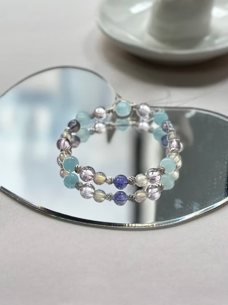 海藍寶 堇青石 拉長石 紫水晶手鍊/ 智慧 穩定情緒 自信心