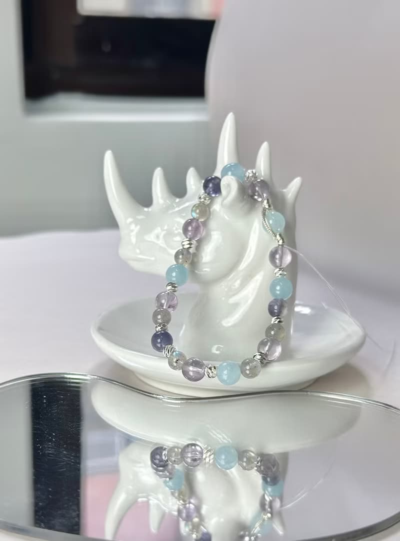 海藍寶 堇青石 拉長石 紫水晶手鍊/ 智慧 穩定情緒 自信心