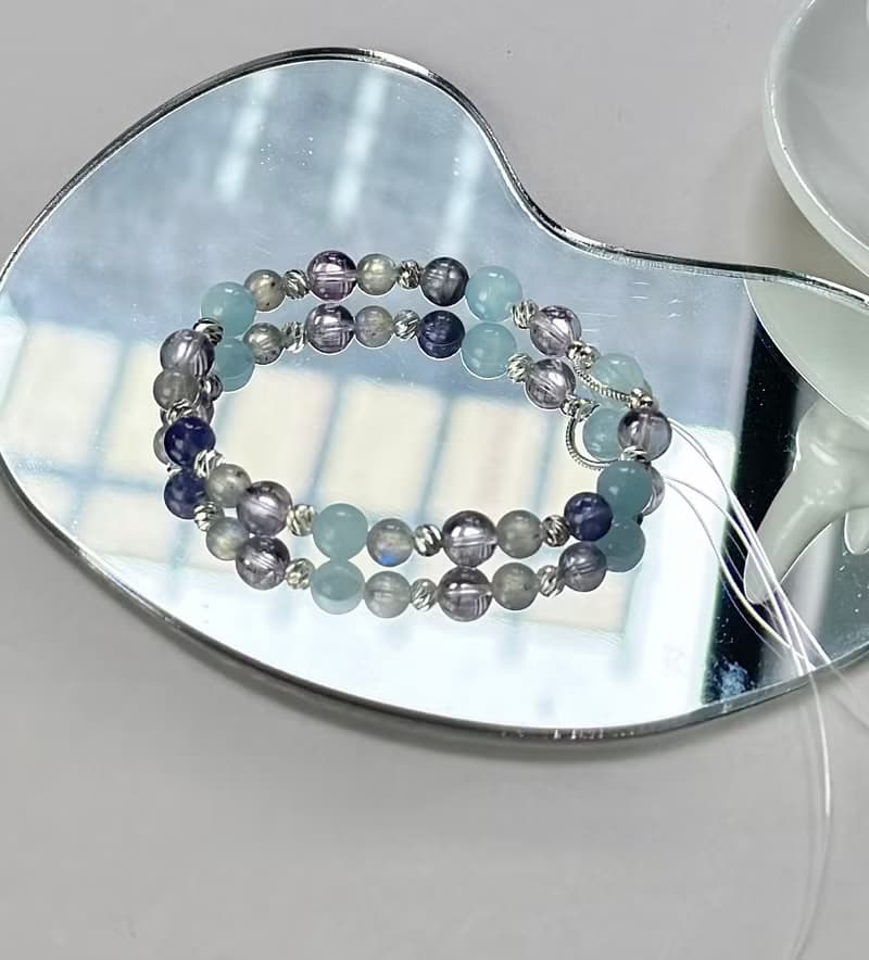海藍寶 堇青石 拉長石 紫水晶手鍊/ 智慧 穩定情緒 自信心