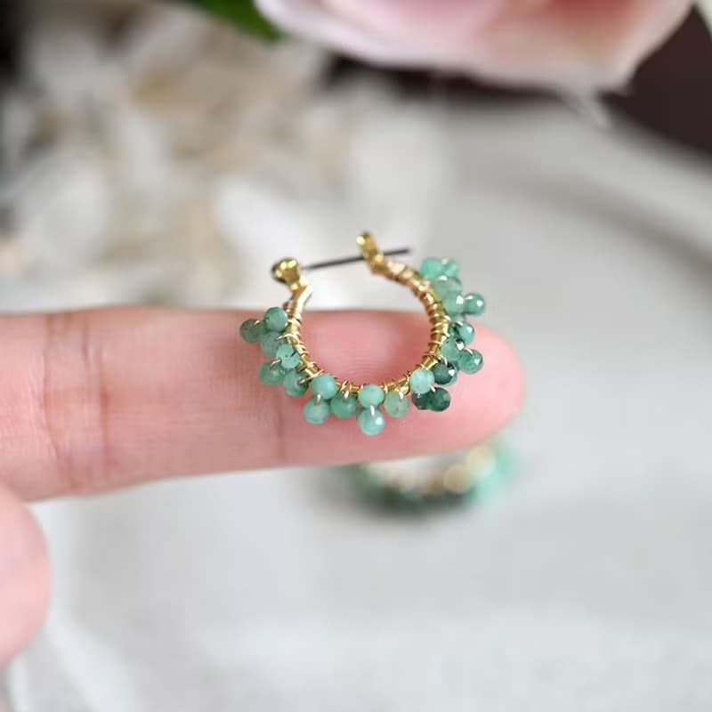 オリジナル 梅シリーズ エメラルドの フープピアスの 5月誕生石　両耳用 大