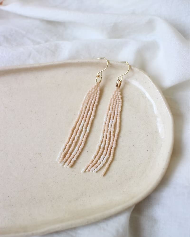 串珠耳飾_小流蘇/杏色/beading earing