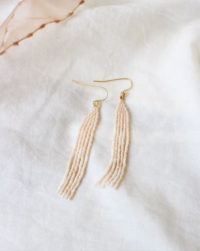 串珠耳飾_小流蘇/杏色/beading earing