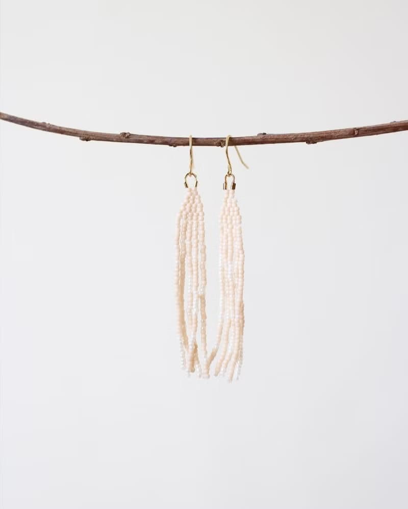 串珠耳飾_小流蘇/杏色/beading earing