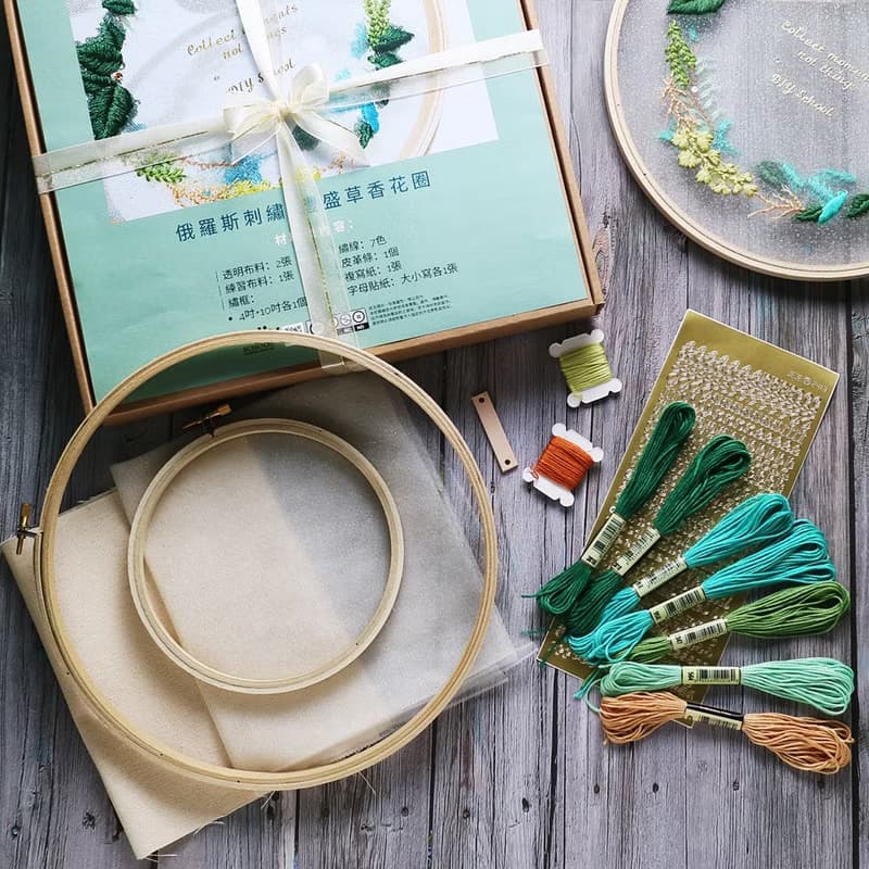 【DIY】俄羅斯刺繡材料包.透明草香花圈+教學影片.婚禮佈置