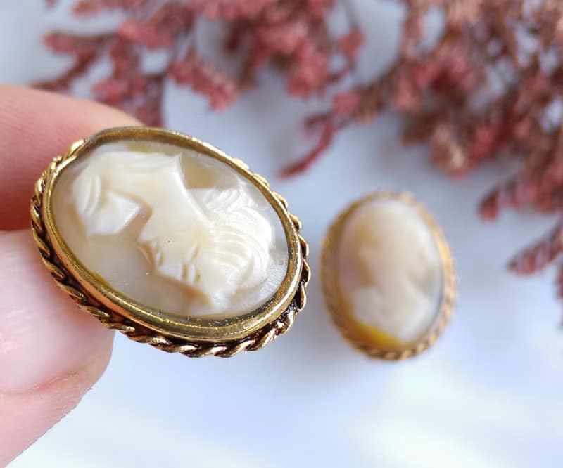 Vintage Jewelry 西洋古董飾品 CAMEO 手工 經典仕女 夾式耳環