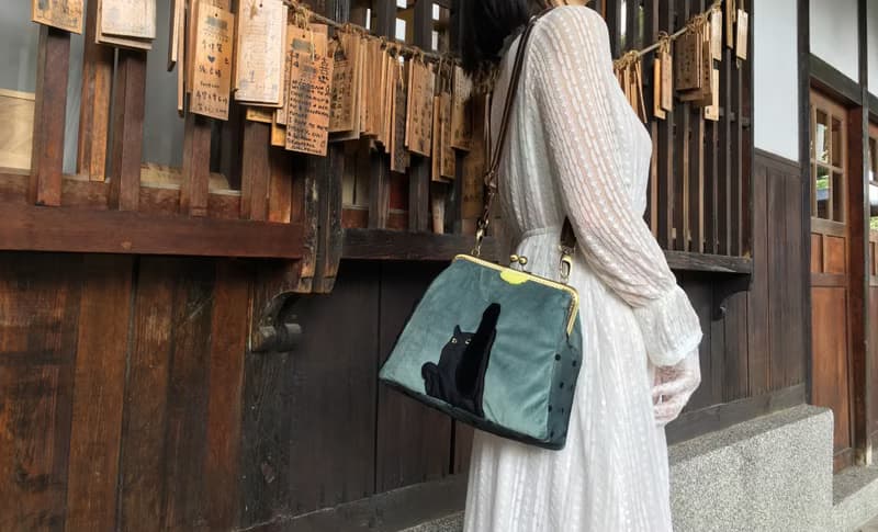 黑貓玩耍 斜背包 口金包 側背 單肩背包 墨綠 女 手作