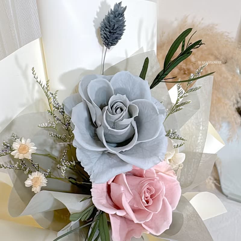 情人節花束ー【You & Me】雙朵玫瑰 永生花束 | 情人/七夕/生日禮