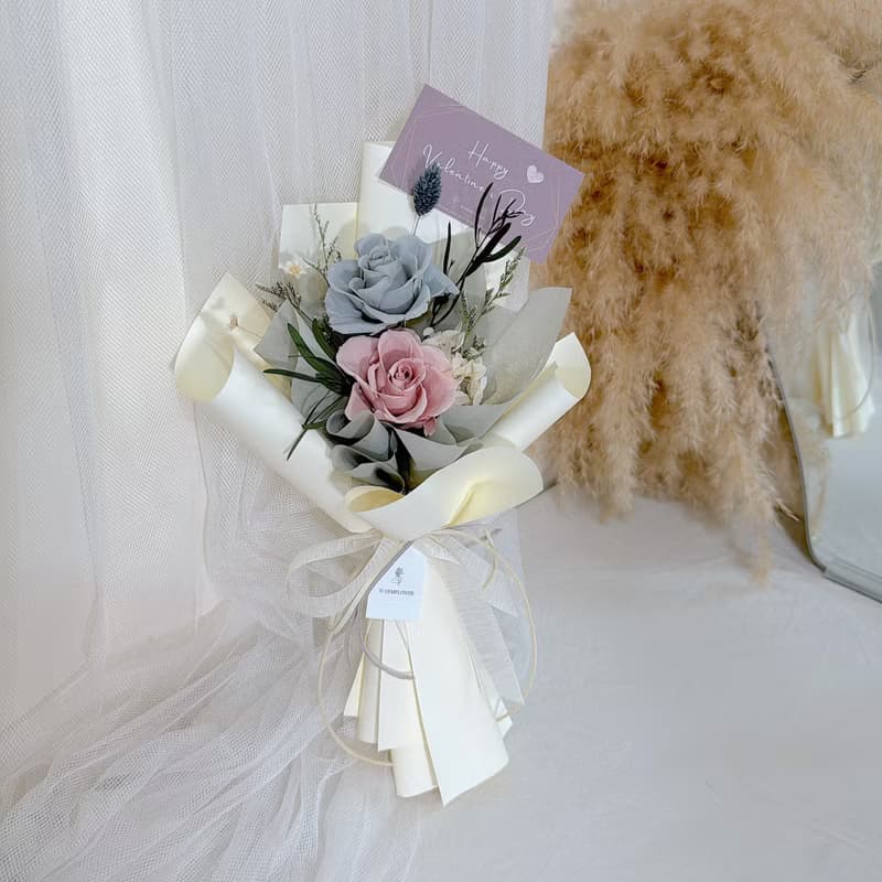 情人節花束ー【You & Me】雙朵玫瑰 永生花束 | 情人/七夕/生日禮