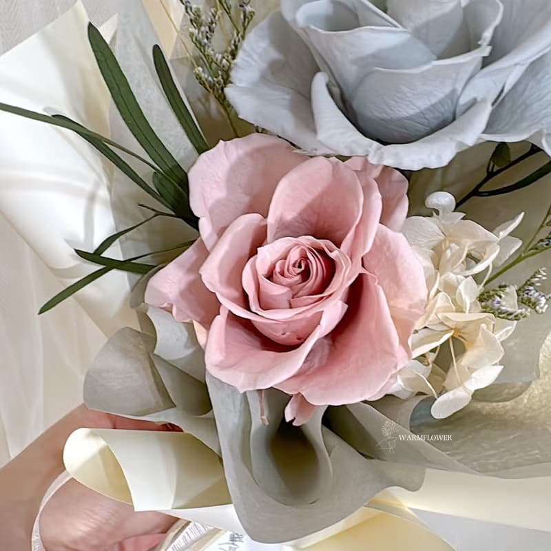 情人節花束ー【You & Me】雙朵玫瑰 永生花束 | 情人/七夕/生日禮