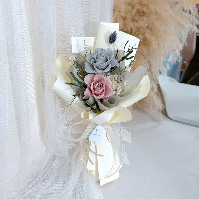 情人節花束ー【You & Me】雙朵玫瑰 永生花束 | 情人/七夕/生日禮