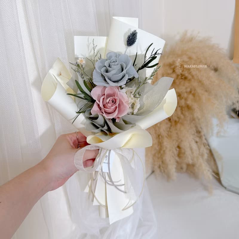 情人節花束ー【You & Me】雙朵玫瑰 永生花束 | 情人/七夕/生日禮