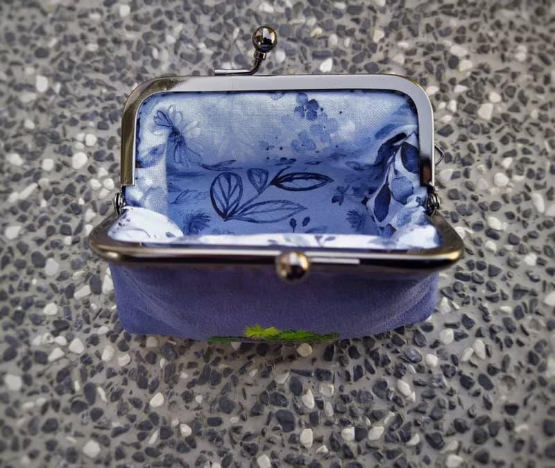 日式松葉 雙色麂皮口金包