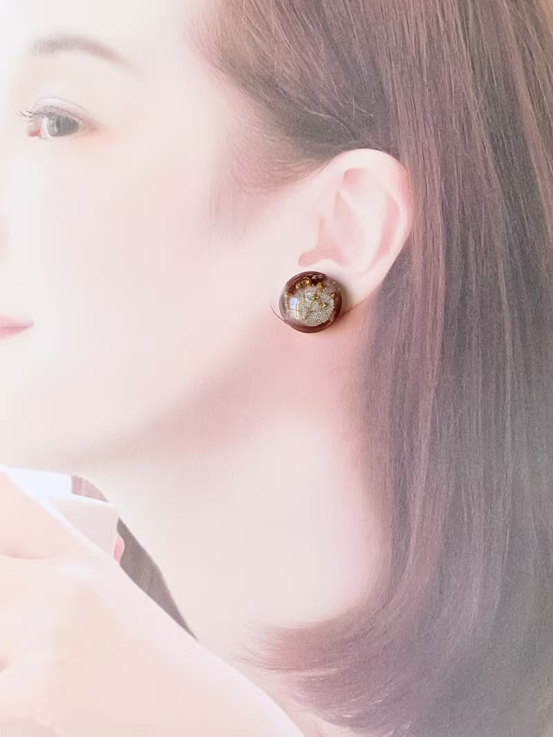 チョコレートカラーとボタニカルフワラー・イヤリング