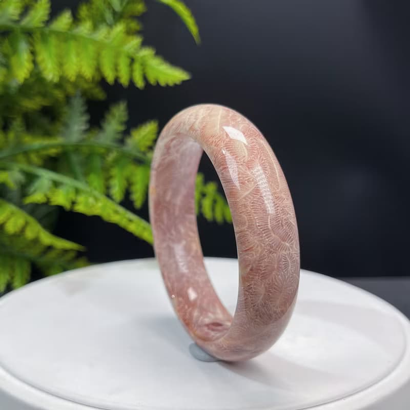 精品 珊瑚玉手鐲 54+MM 冰潤高瓷天眼鳳尾蟲紋 菊花玉手環 襯膚色