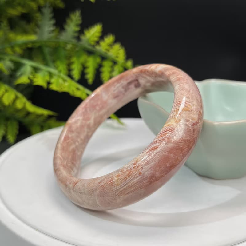 精品 珊瑚玉手鐲 54+MM 冰潤高瓷天眼鳳尾蟲紋 菊花玉手環 襯膚色