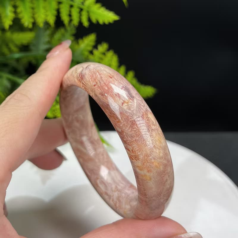 精品 珊瑚玉手鐲 54+MM 冰潤高瓷天眼鳳尾蟲紋 菊花玉手環 襯膚色