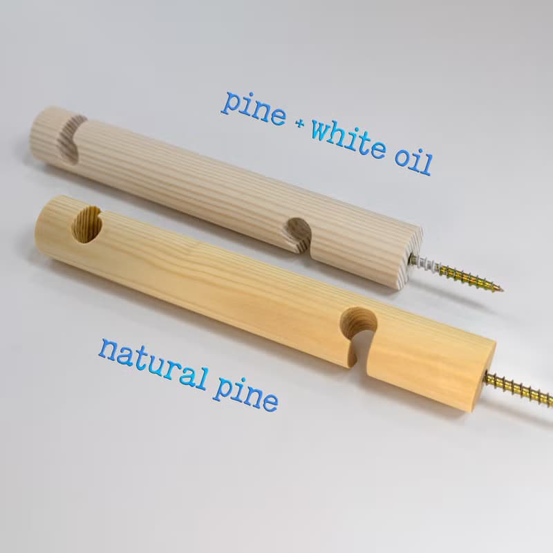 Pine wall bracket for hanging plug-In pendant and plant on wall.