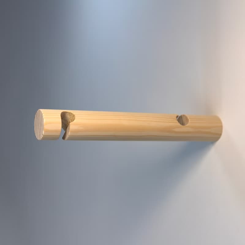 Pine wall bracket for hanging plug-In pendant and plant on wall.