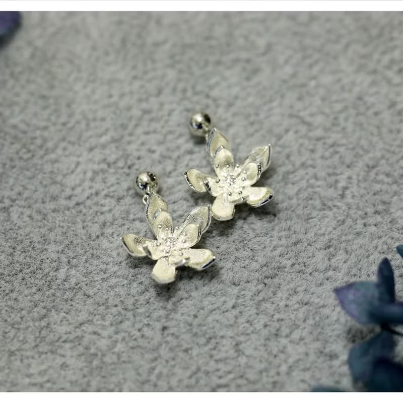 手作雙層小蓮花耳環耳釘耳飾925銀耳針