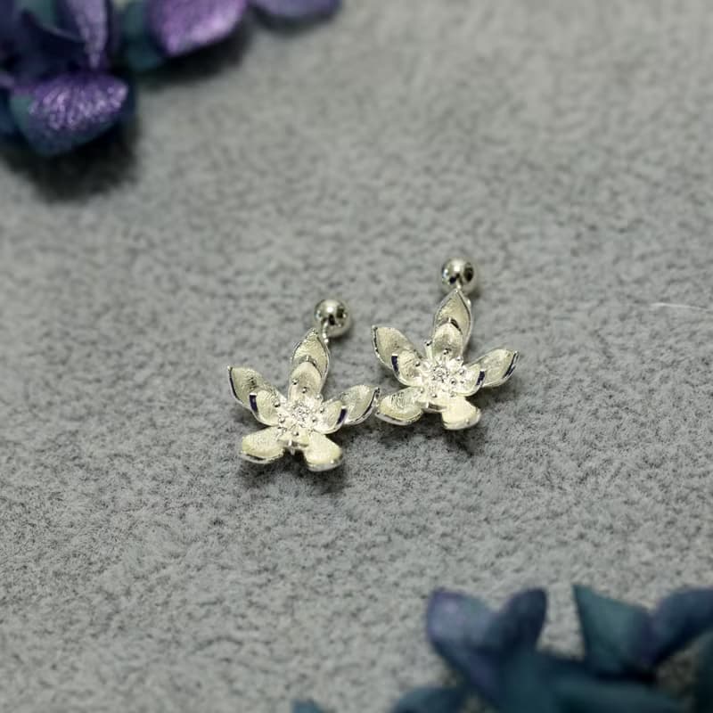 手作雙層小蓮花耳環耳釘耳飾925銀耳針