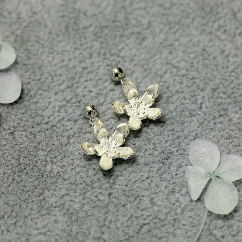 手作雙層小蓮花耳環耳釘耳飾925銀耳針