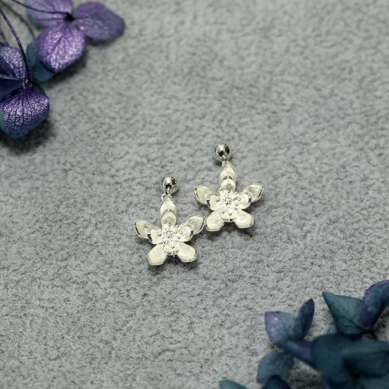 手作雙層小蓮花耳環耳釘耳飾925銀耳針