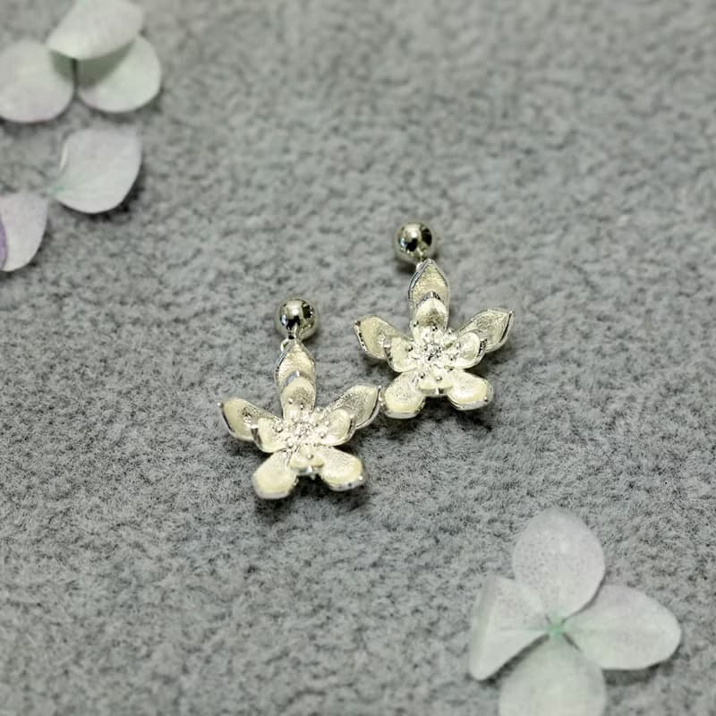 手作雙層小蓮花耳環耳釘耳飾925銀耳針