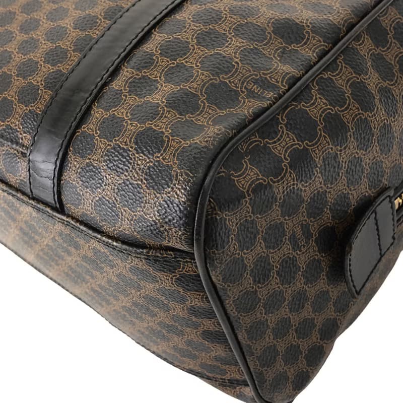 【 日本直送　名牌中古包 】CELINE セリーヌ マカダム ボストンバッグ ハンドバッグ ブラック ブラゾン型押し PVCレザー vintage jbwfvj