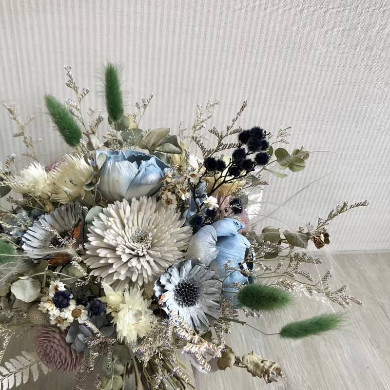 沉靜藍色霧灰乾燥花束 結婚捧花 外拍花束
