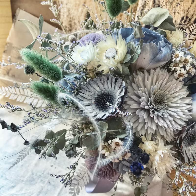 沉靜藍色霧灰乾燥花束 結婚捧花 外拍花束