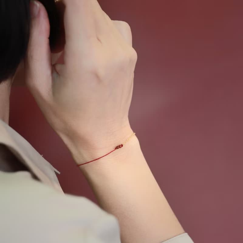 【禮物】獻上祝福 吉祥開運 14k注金手鍊+ 紅蠟線 生日、祝