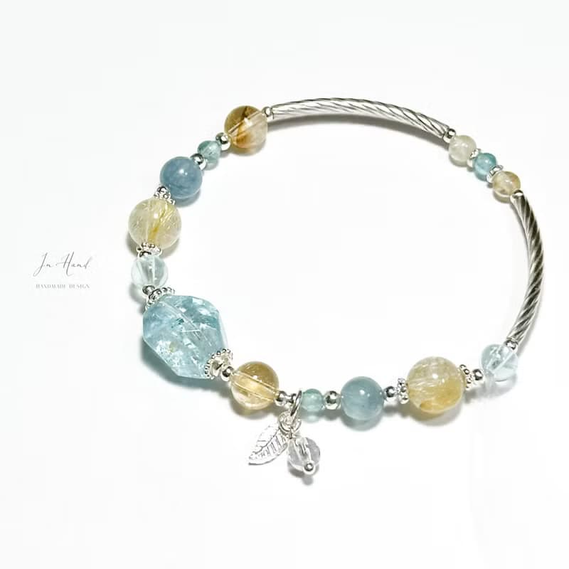 曙光松蘿湖-原礦拓帕石.鈦晶.藍晶石-純銀設計款手鍊