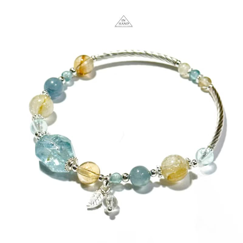 曙光松蘿湖-原礦拓帕石.鈦晶.藍晶石-純銀設計款手鍊