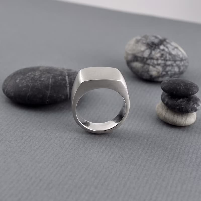 方形印章戒指 緞面拋光 925純銀 men's jewelry 男戒