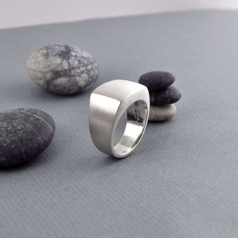 方形印章戒指 緞面拋光 925純銀 men's jewelry 男戒