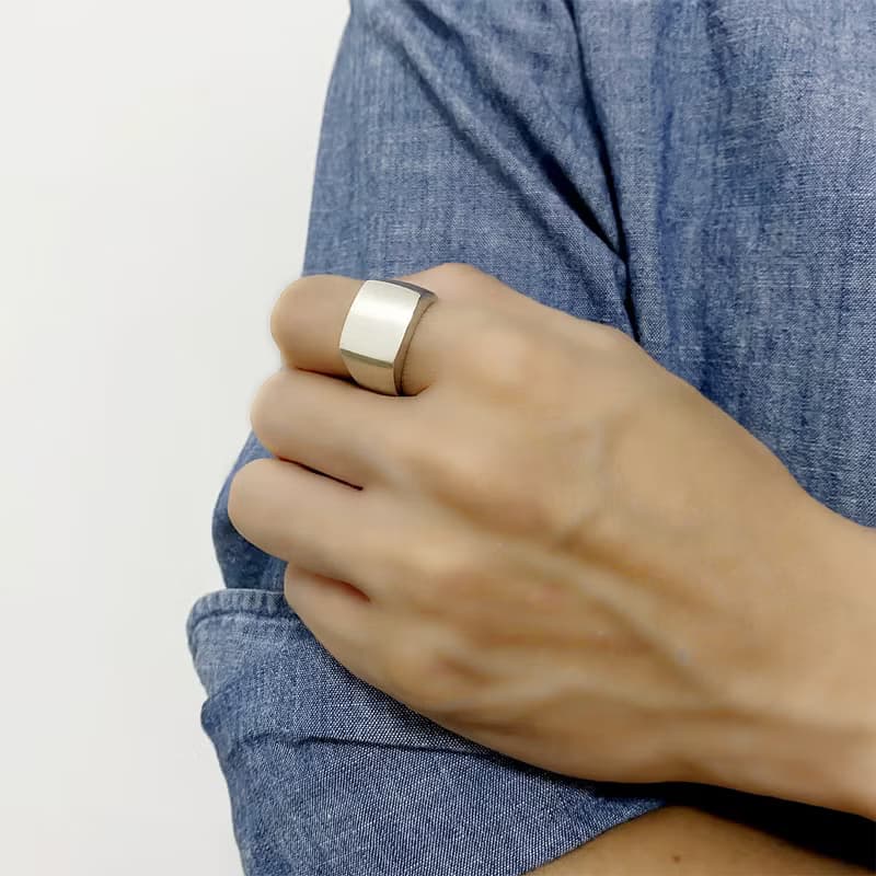 方形印章戒指 緞面拋光 925純銀 men's jewelry 男戒