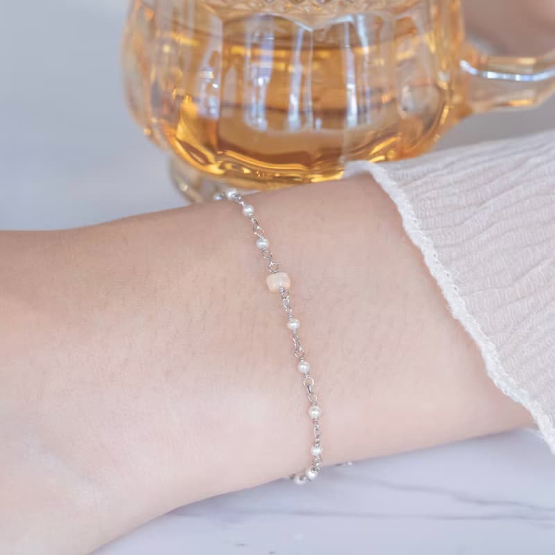 蛋白石925純銀小珍珠手鍊