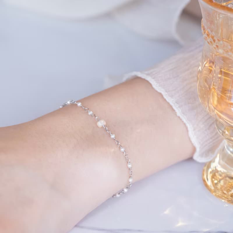 蛋白石925純銀小珍珠手鍊