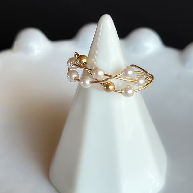2Way Ring & Ear cuff Handmade 14kgf Swarovski Pearl ×Gold  Twist Ring 【gift box】