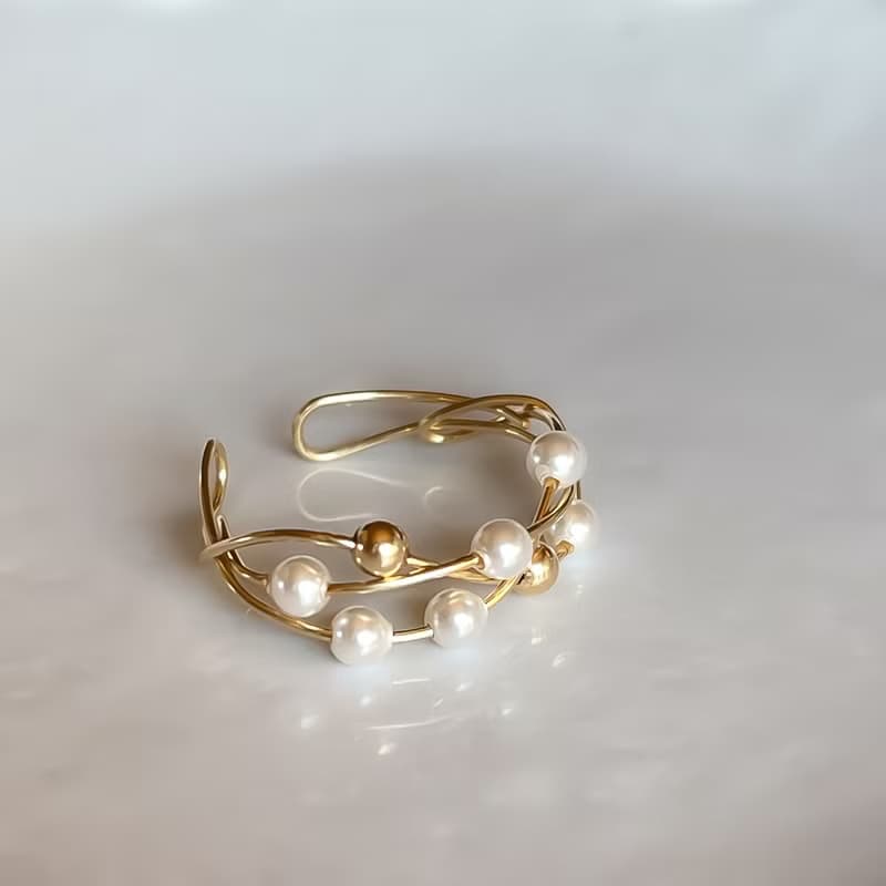2Way Ring & Ear cuff Handmade 14kgf Swarovski Pearl ×Gold  Twist Ring 【gift box】