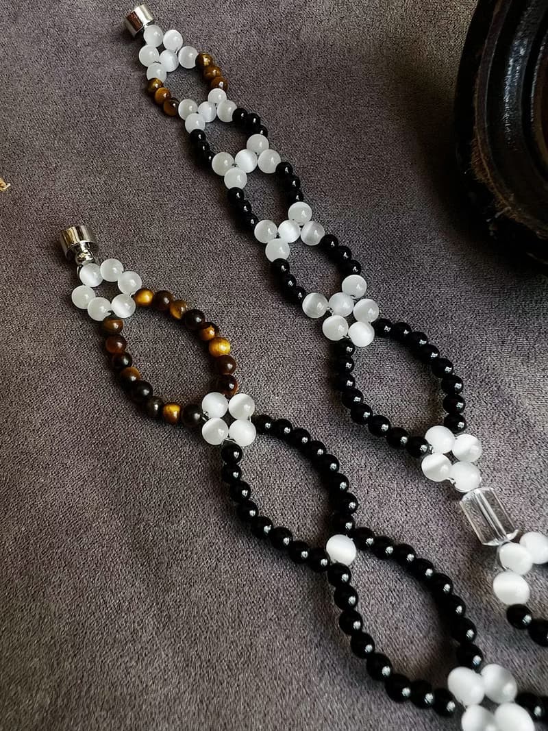 無限迴圈 白水晶x虎眼石x黑瑪瑙x貓眼石編織鎖鏈重工手作項鍊頸鏈