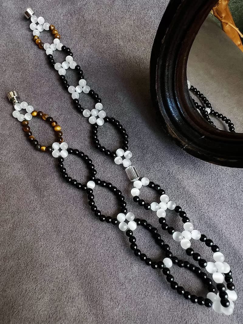 無限迴圈 白水晶x虎眼石x黑瑪瑙x貓眼石編織鎖鏈重工手作項鍊頸鏈