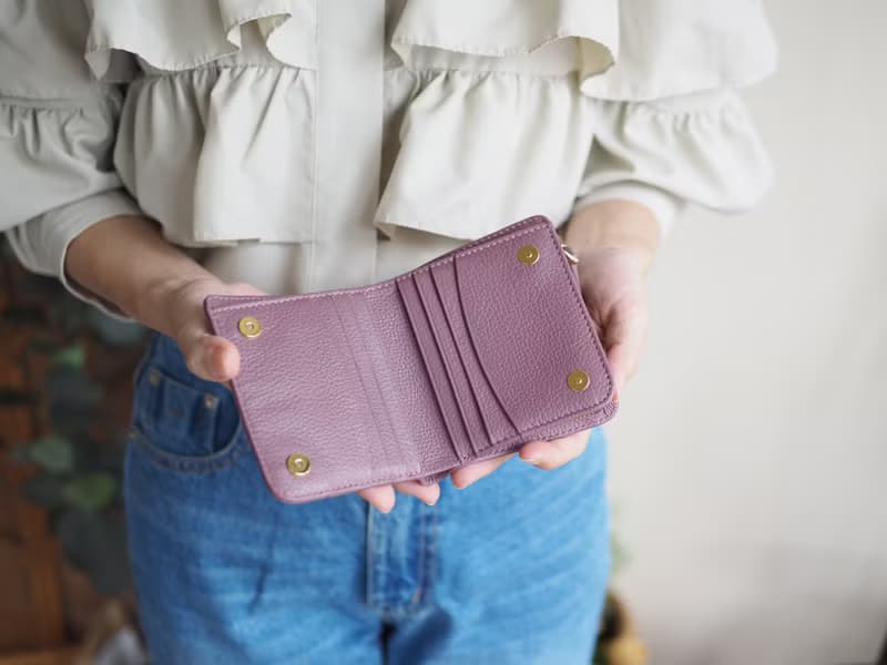 Anna (Grape): Mini wallet, short wallet, cow leather, Bifold Zipper, Purple