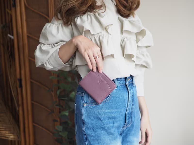 Anna (Grape): Mini wallet, short wallet, cow leather, Bifold Zipper, Purple