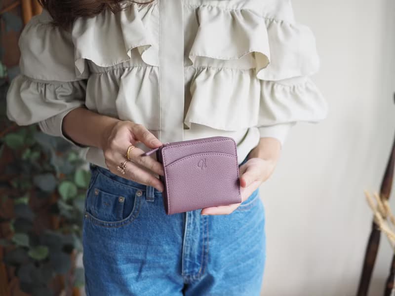 Anna (Grape): Mini wallet, short wallet, cow leather, Bifold Zipper, Purple