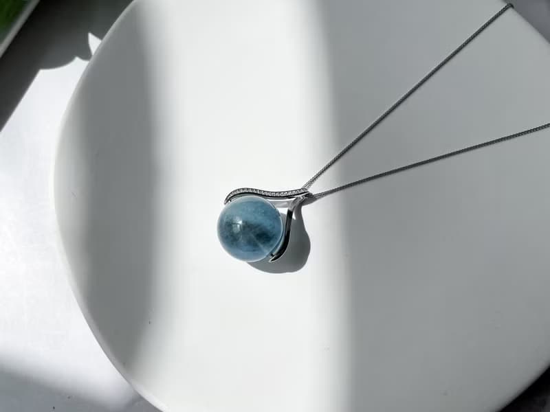稀有18mm糯體藍爆閃/星光海藍寶吊墜連S925純銀項鍊