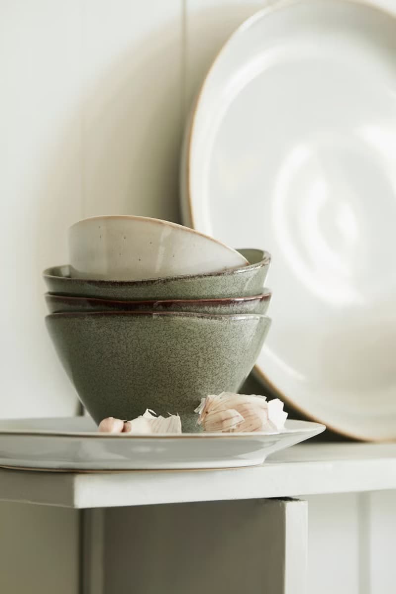 炻釉彩手工製小餐碗2入組 亞麻綠