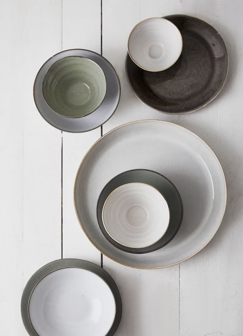 炻釉彩手工製小餐碗2入組 亞麻綠